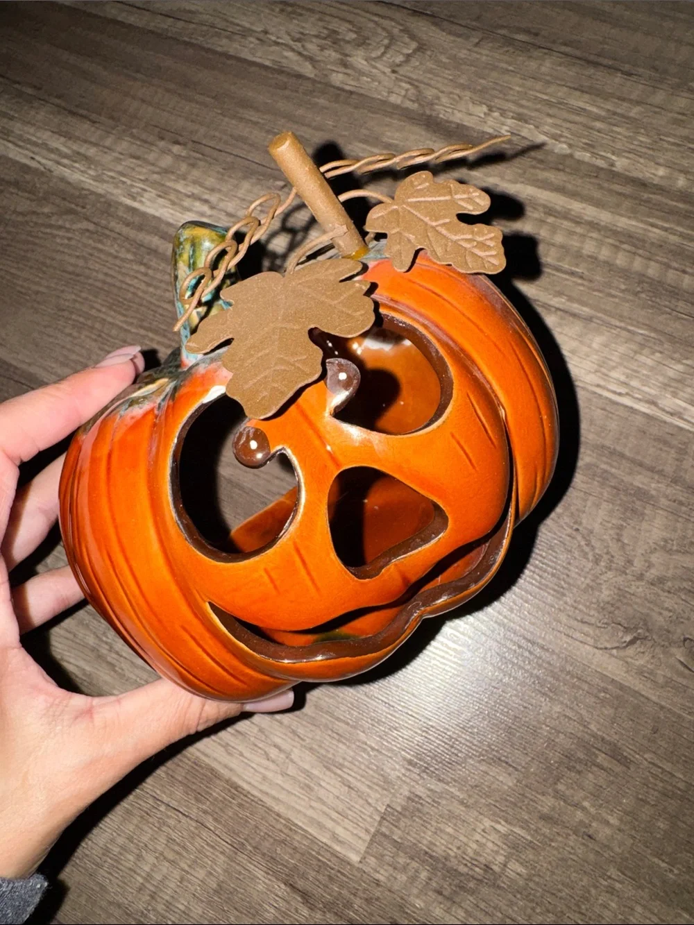 4” Terra Cotta Pumpkin Tea Light Candle Holder.